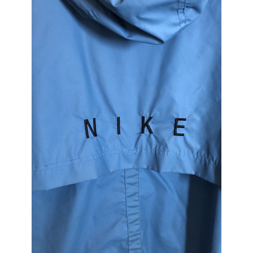 Vintage Nike Coat Womens Medium Blue Nylon Windbreaker Raincoat Hood Classic - Picture 5 of 11